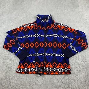 Lauren Ralph Lauren Active Southwestern Aztec Waffle Zip Jacket Women Large Blue